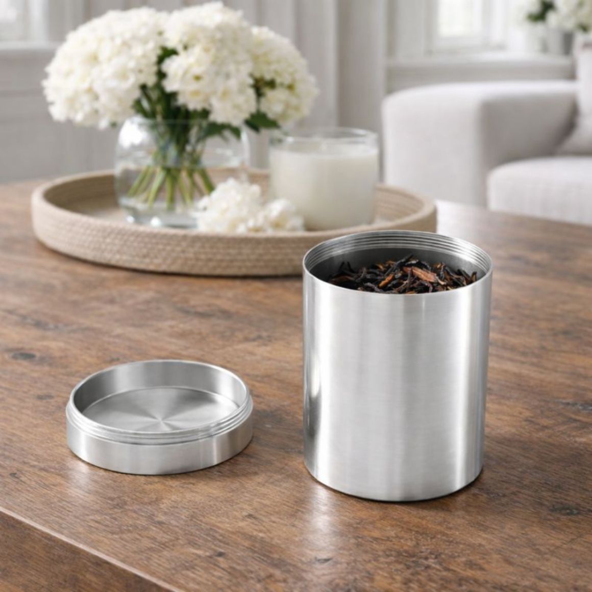 Luxury Brass Tea Canister Airtight Storage Jar 150mL Foldable Gold/Silver Eco-Friendly Modern Home Decor Kitchen Handcrafted - Silver