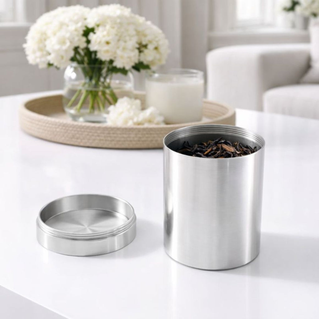 Luxury Brass Tea Canister Airtight Storage Jar 150ml Foldable Gold/Silver Eco-Friendly Modern Home Decor Kitchen Handcrafted - Silver