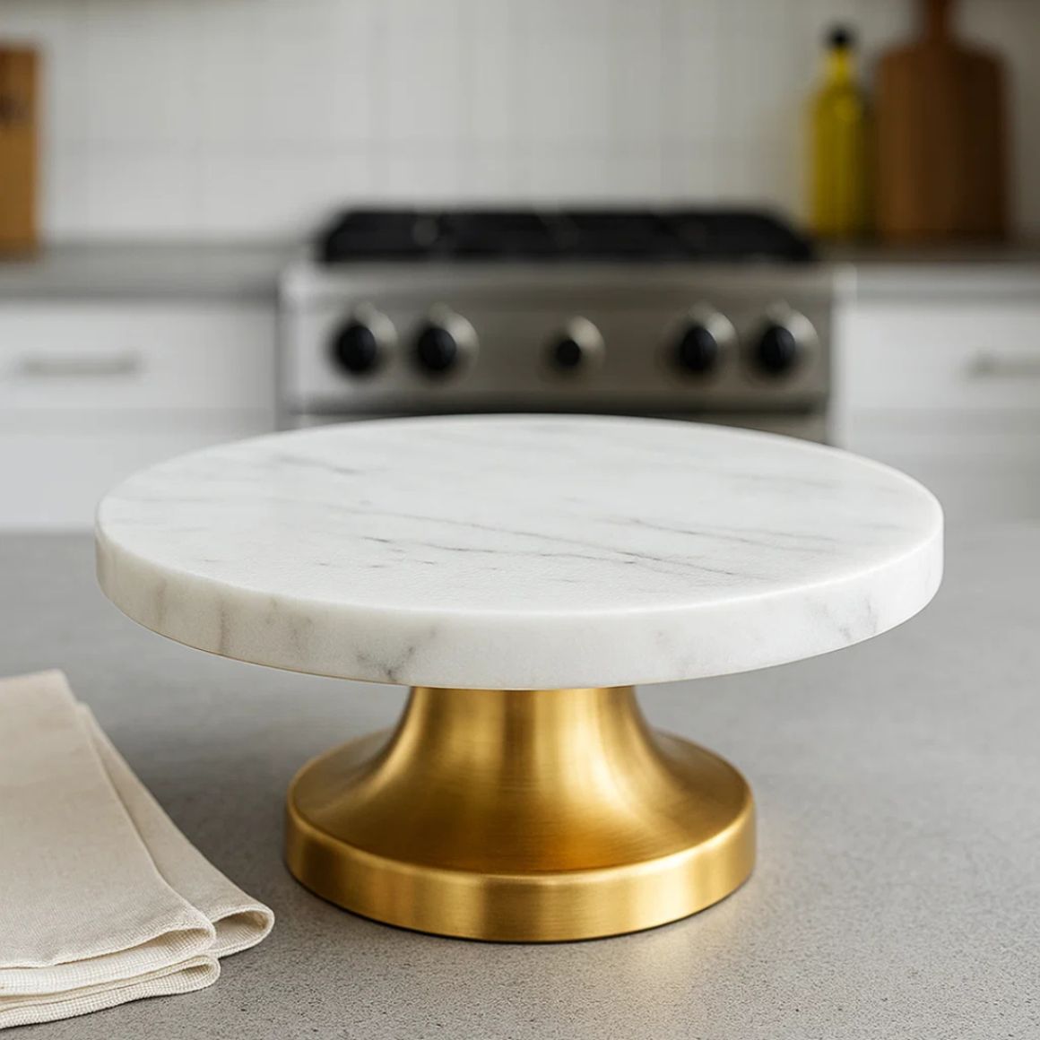Luxury Natural Marble Modern Non-Stick Eco-Friendly Cake Stand Golden Base Elegant Dessert Display Wedding Birthday Party Tools