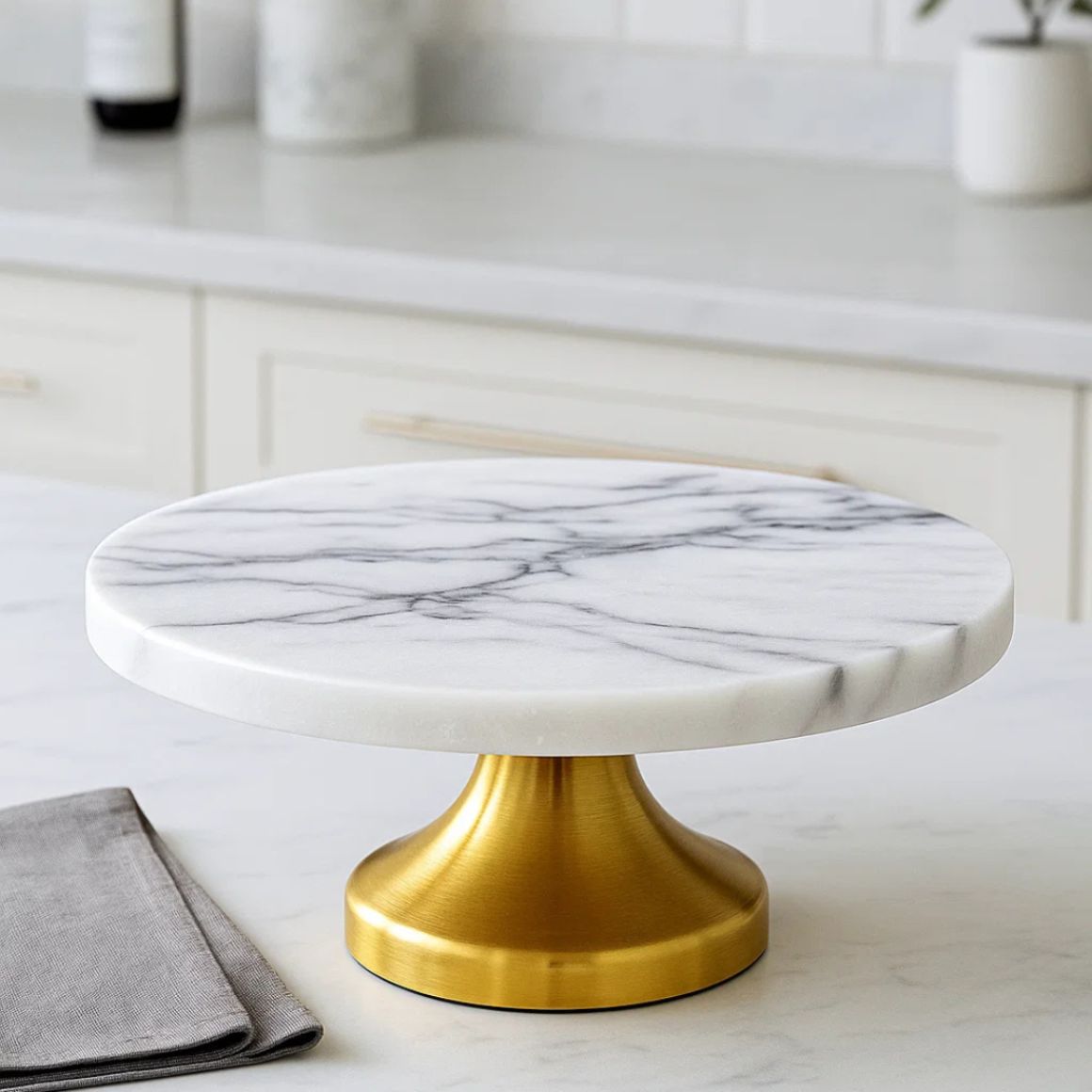 Luxury Natural Marble Modern Non-Stick Eco-Friendly Cake Stand Golden Base Elegant Dessert Display Wedding Birthday Party Tools