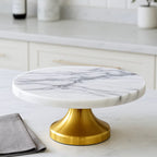 Luxury Natural Marble Modern Non-Stick Eco-Friendly Cake Stand Golden Base Elegant Dessert Display Wedding Birthday Party Tools