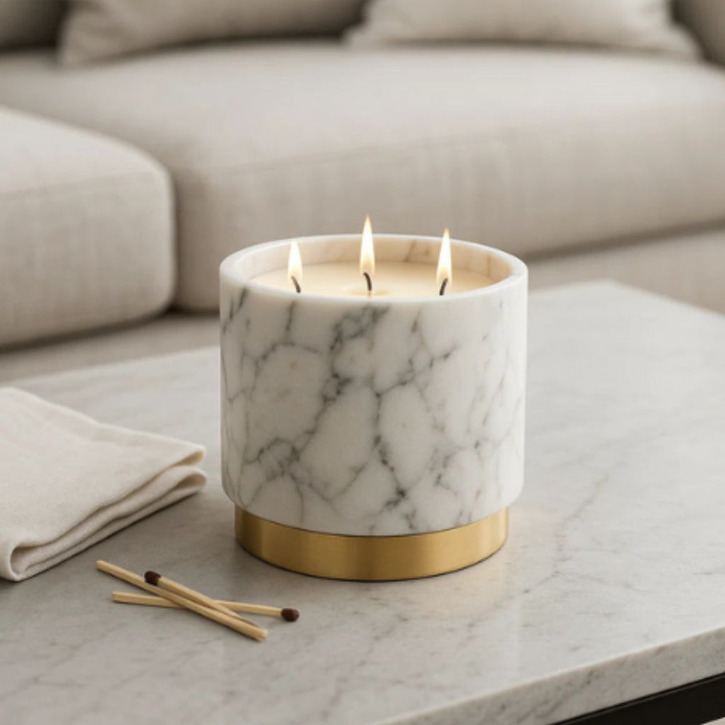New Design Natural Marble Handmade Eco-Friendly Votive Candle Holder Gold Rim Elegant Luxury Home Decor for Easter Christmas