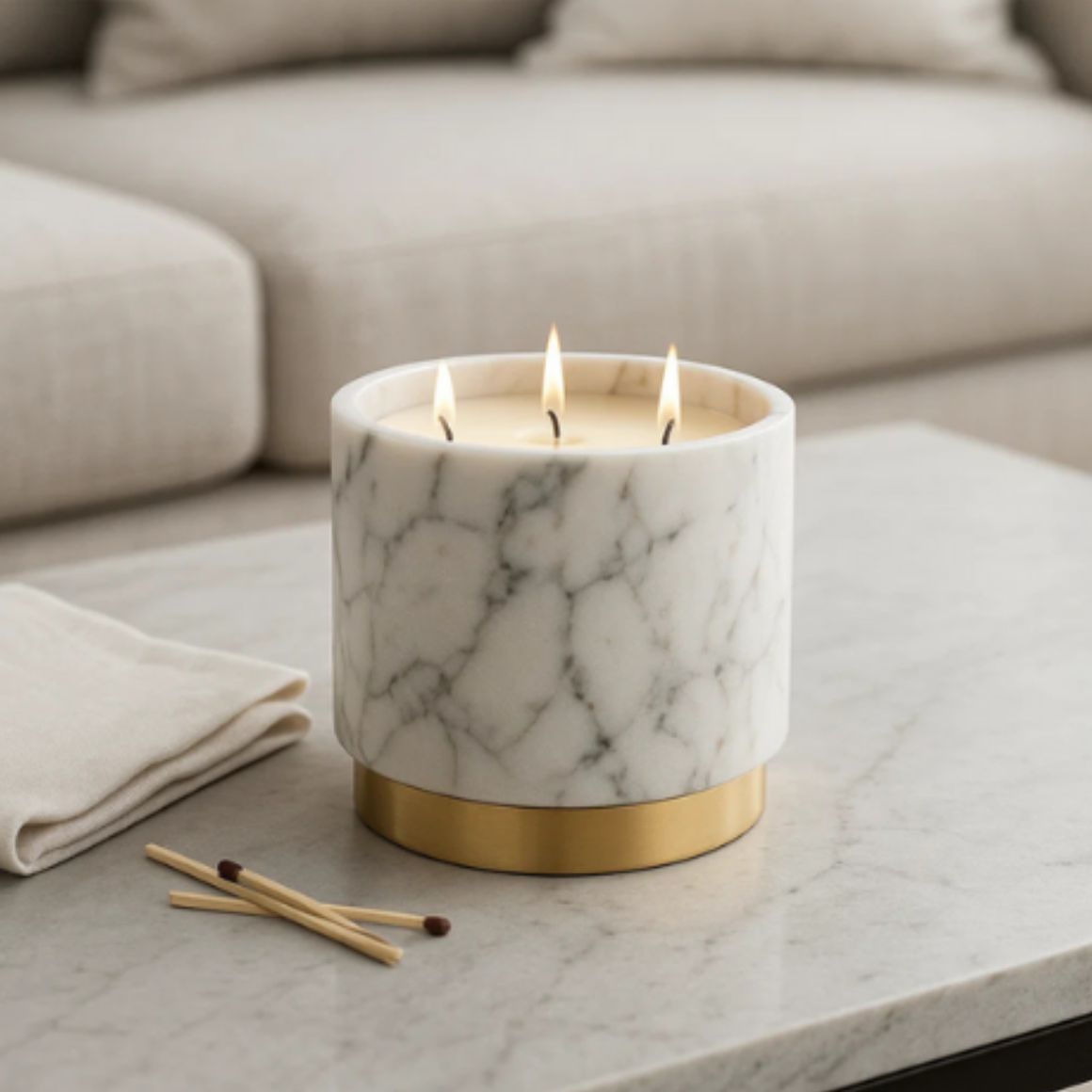 New Design Natural Marble Handmade Eco-Friendly Votive Candle Holder Gold Rim Elegant Luxury Home Decor for Easter Christmas