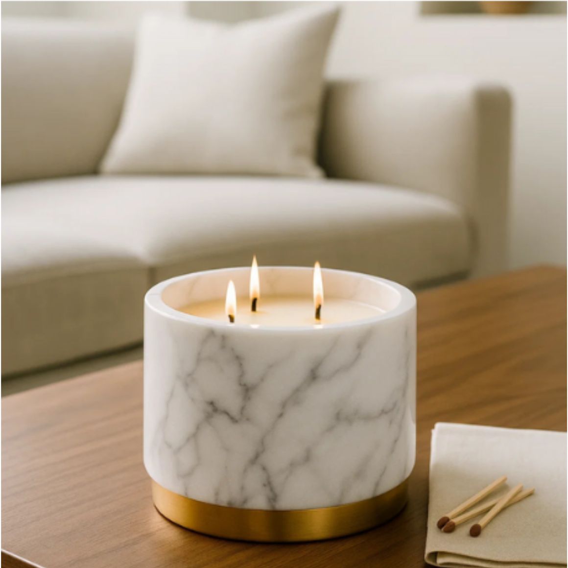 New Design Natural Marble Handmade Eco-Friendly Votive Candle Holder Gold Rim Elegant Luxury Home Decor for Easter Christmas