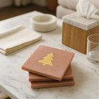 Luxury Premium Customized Natural Color Marble Coasters Brass Tree Design Eco-Friendly Heat Resistant Modern Festive Christmas