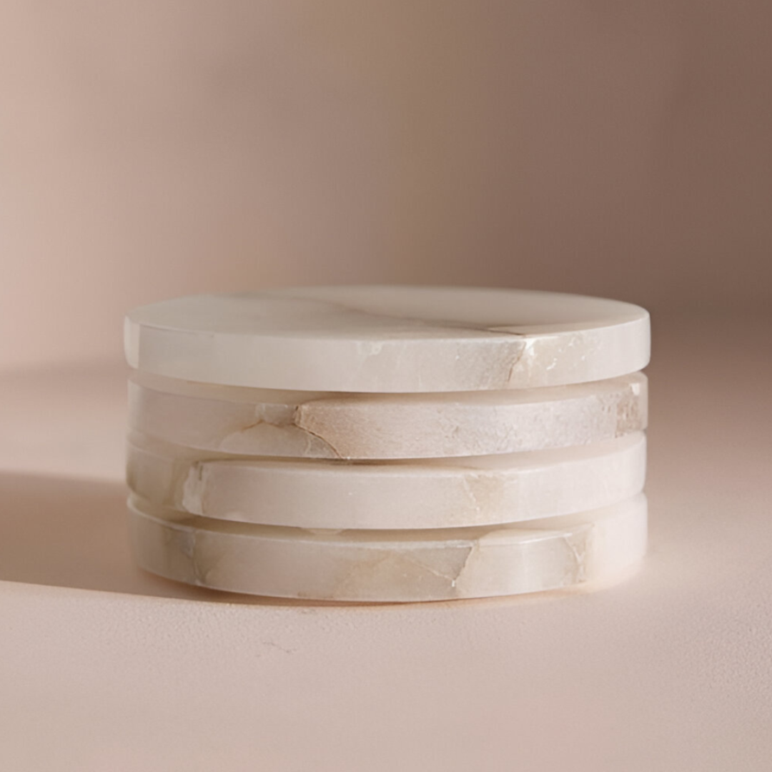 Luxury Handmade Alabaster Stone Coaster Set | Natural White Alabaster Drink Coasters | Premium Home Hotel Restaurant Decor