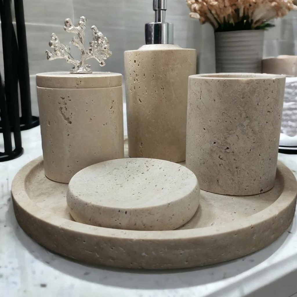 Designer Nature Stone Onyx Alabaster Marble Eco-Friendly Five-piece Bathroom Accessory Set Liquid Soap Dispenser Customizable