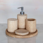 Designer Nature Stone Onyx Alabaster Marble Eco-Friendly Five-piece Bathroom Accessory Set Liquid Soap Dispenser Customizable