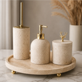 Designer Nature Stone Onyx Alabaster Marble Eco-Friendly Five-piece Bathroom Accessory Set Liquid Soap Dispenser Customizable