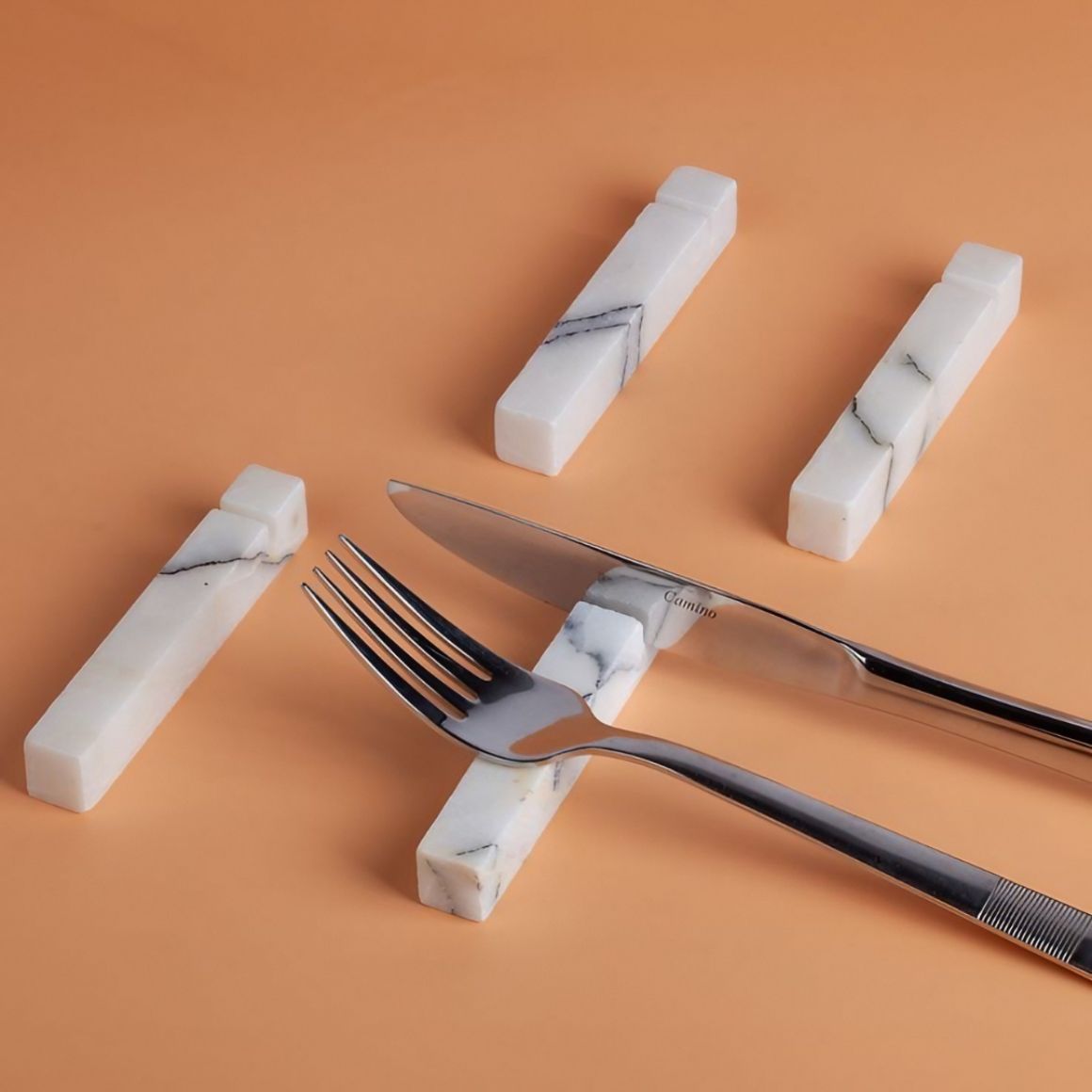 Hotselling Eco-Friendly Marble Spoon Fork Knife Rest Set Dishwasher Safe Handmade Luxury Tableware Utensil Holder Dining Decor