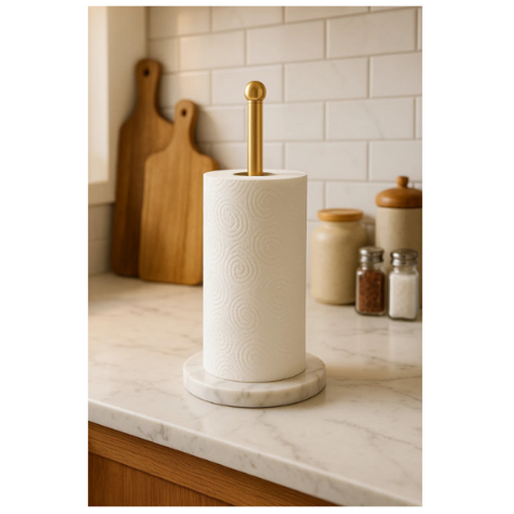 Luxury Eco-Friendly Paper Towel Holder Stand Brass Rod Organizer