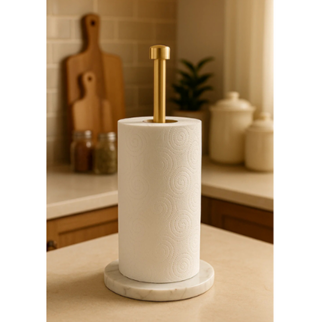 Luxury Eco-Friendly Paper Towel Holder Stand Brass Rod Organizer