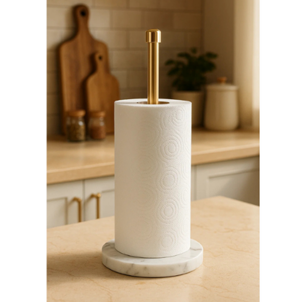 Luxury Eco-Friendly Paper Towel Holder Stand Brass Rod Organizer