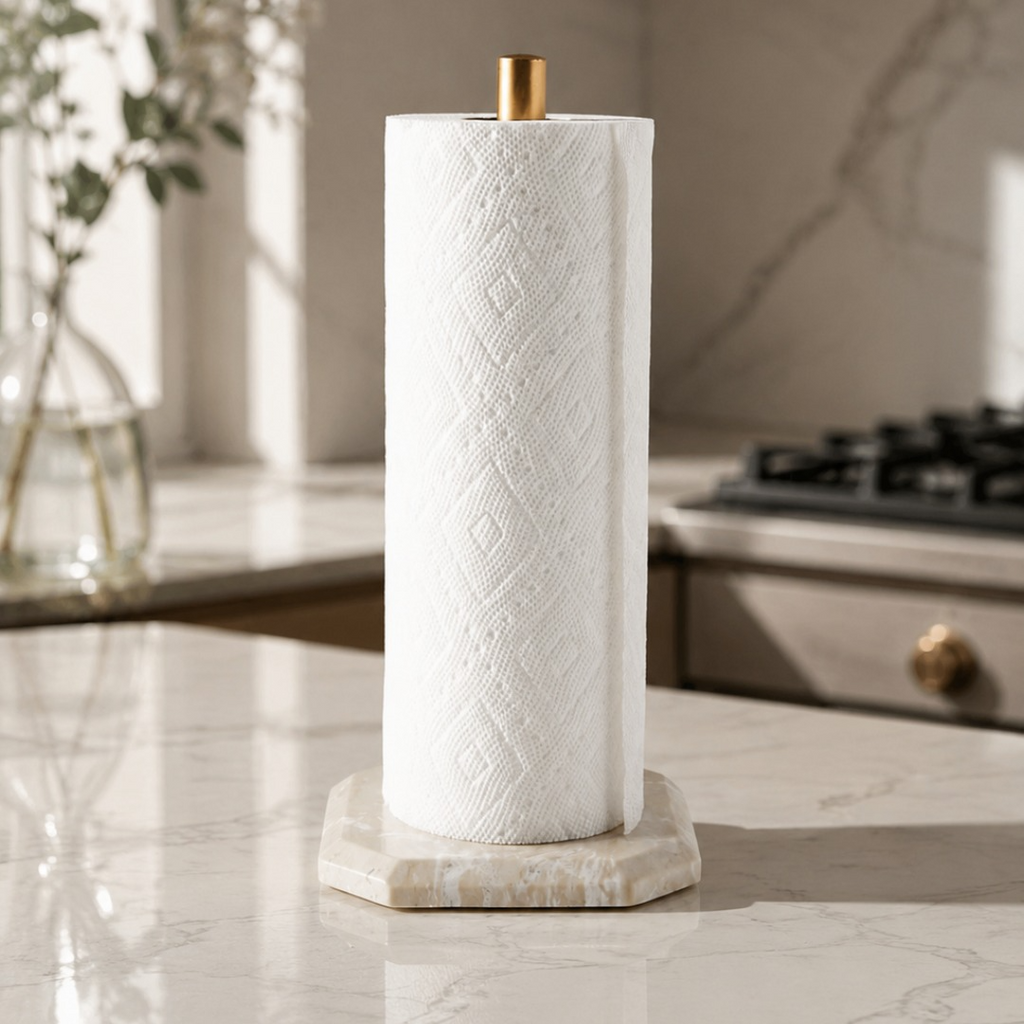 Luxury Eco-Friendly Paper Towel Holder Stand Brass Rod Organizer
