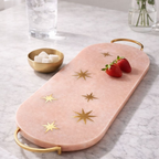 Luxury Pink Marble Serving Tray with Brass Star Inlay