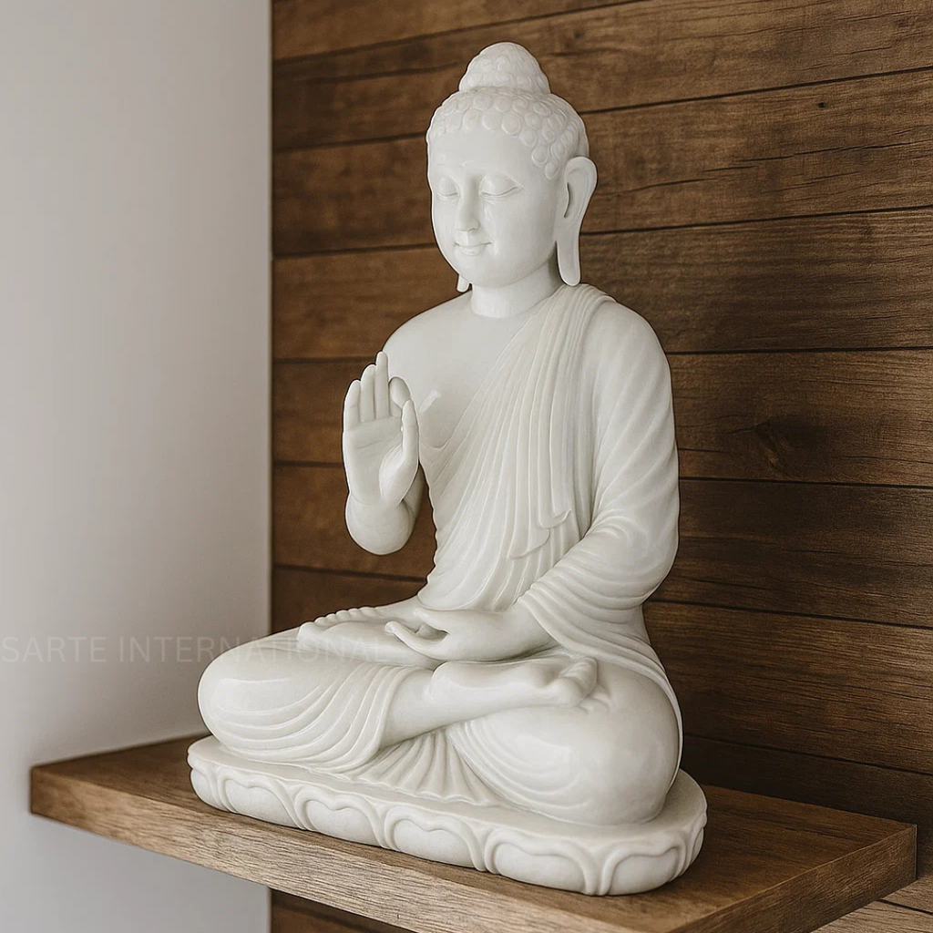 Luxury White Marble Buddha Statue Handmade Carved Spiritual Decor Premium Quality Hand Polished Living Room Bedroom Temple