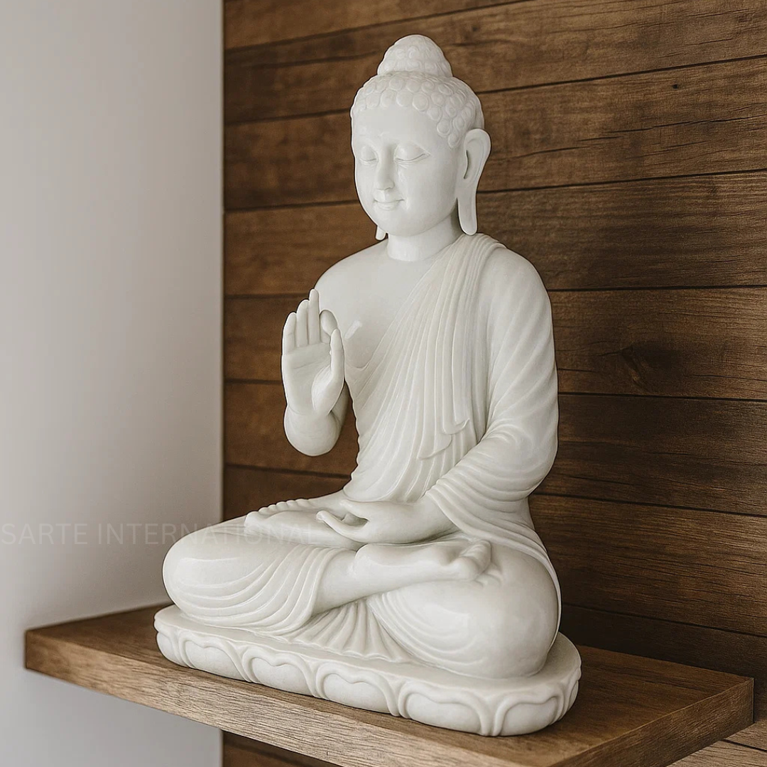 Luxury White Marble Buddha Statue Handmade Carved Spiritual Decor Premium Quality Hand Polished Living Room Bedroom Temple