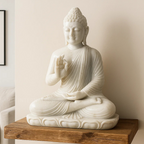 Luxury White Marble Buddha Statue Handmade Carved Spiritual Decor Premium Quality Hand Polished Living Room Bedroom Temple