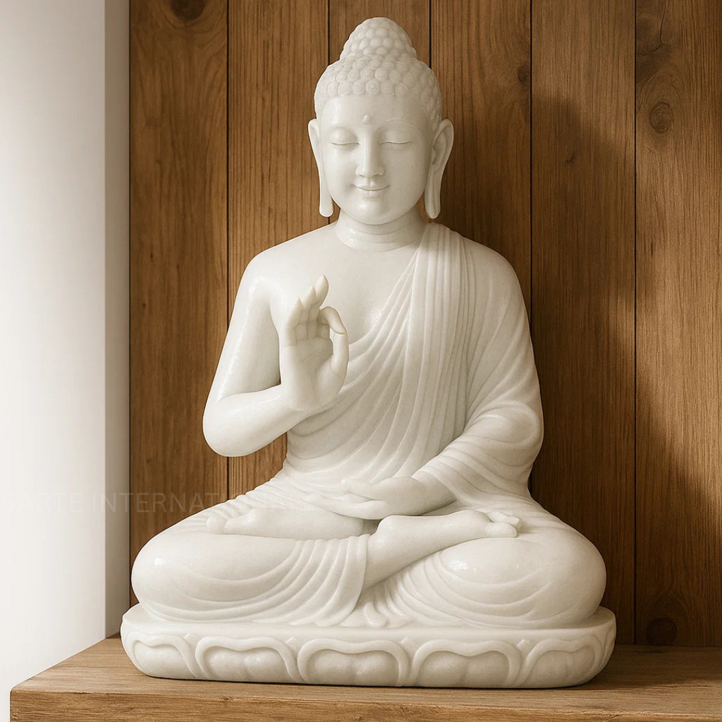 Luxury White Marble Buddha Statue Handmade Carved Spiritual Decor Premium Quality Hand Polished Living Room Bedroom Temple