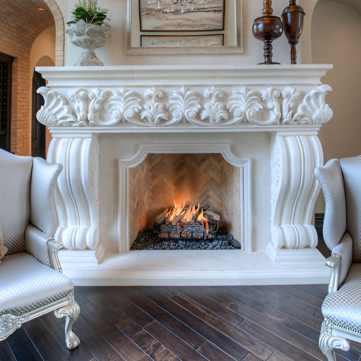 Classic Marble Fireplace Mantel Elegant Handmade Carved Stone Surround Premium Finish Factory Direct Wholesale Global Export