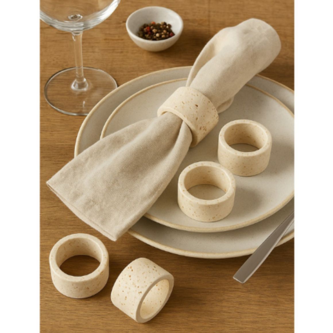 Wholesale Price High Quality Artisan Crafted Elegant Natural Travertine Stone Natural Beige Customized Branding Napkin Rings
