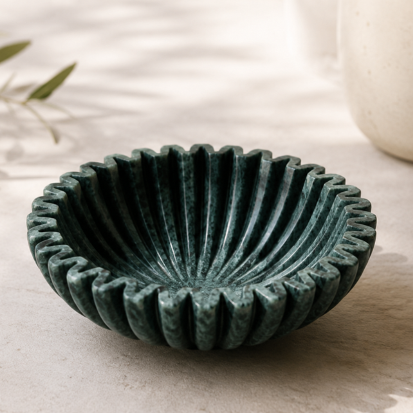 Natural Green Marble Fluted Decorative Bowl