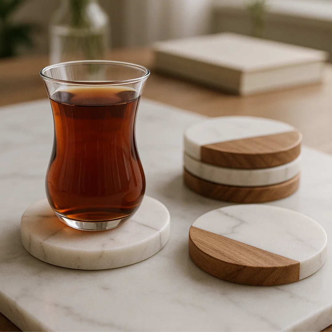 Natural Marble Coaster Set with Holder