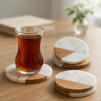 Natural Marble Coaster Set with Holder