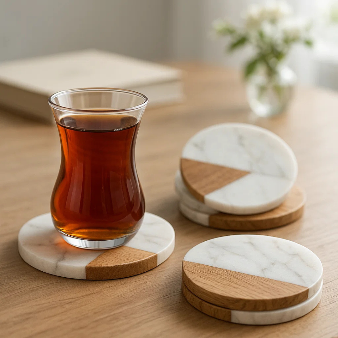 Natural Marble Coaster Set with Holder