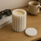Natural Travertine Candle Holder with Brass Moon Accent
