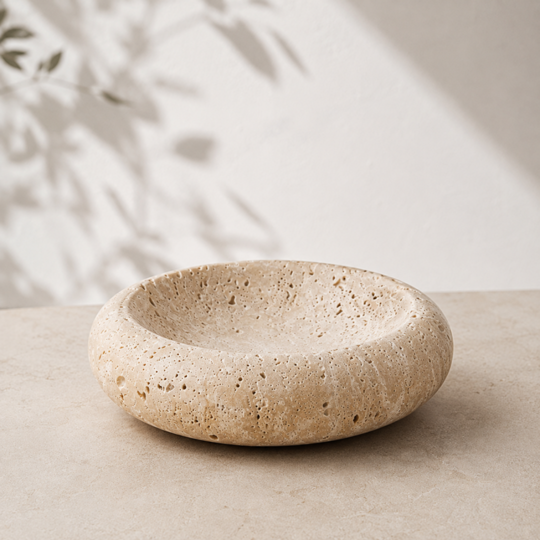 Natural Travertine Stone Organic Decorative Bowl