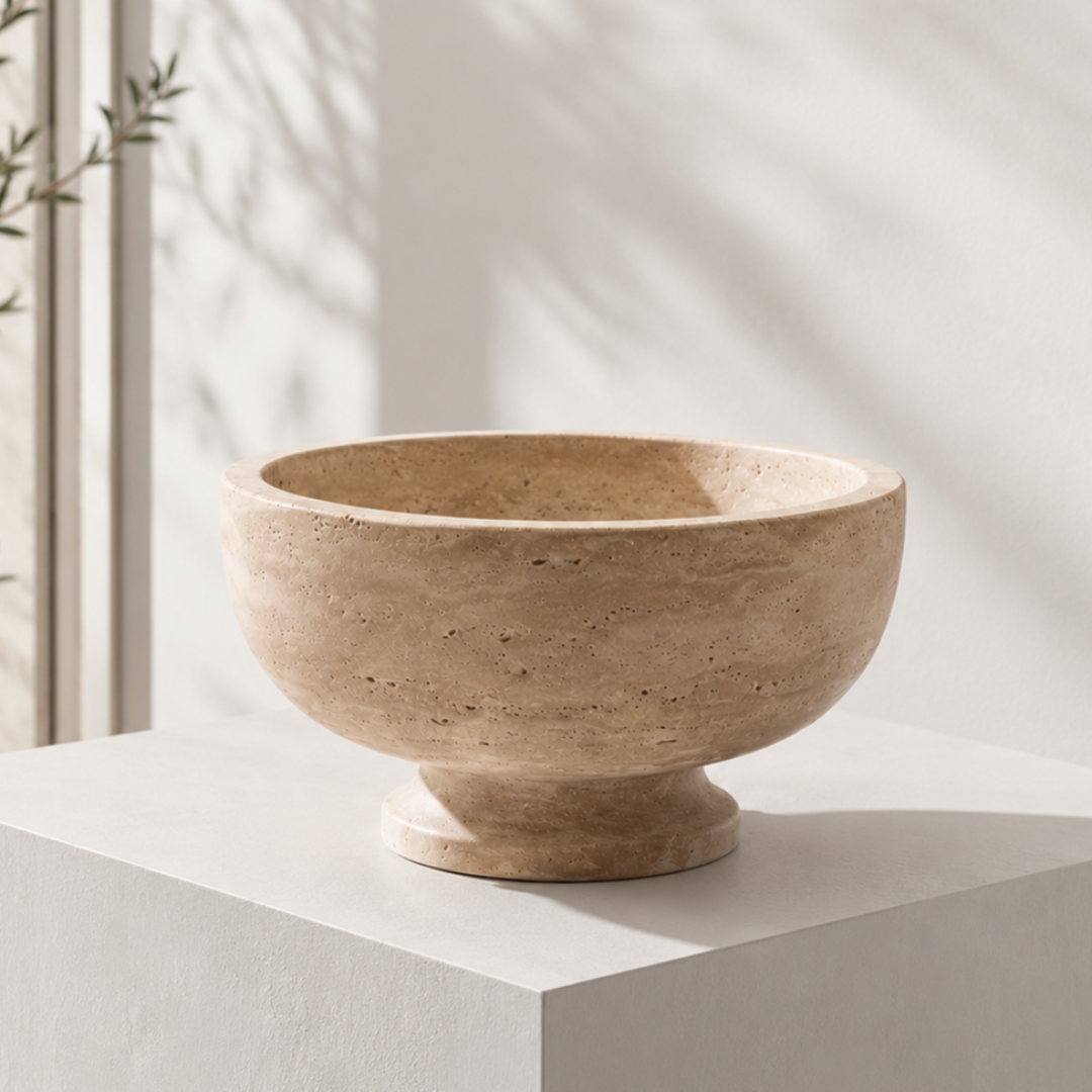 Natural Travertine Stone Pedestal Bowl