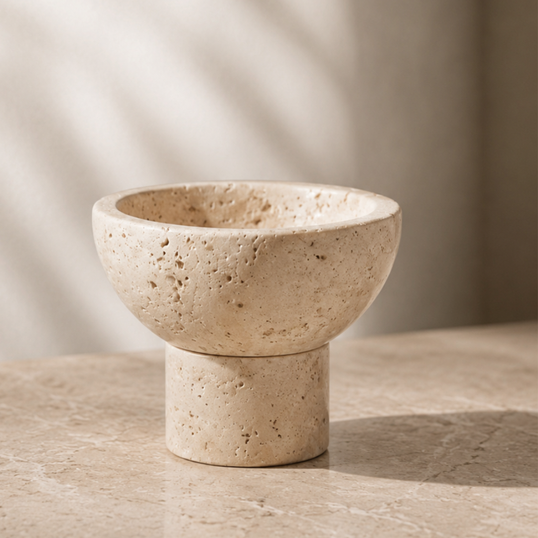 Natural Travertine Stone Pedestal Bowl