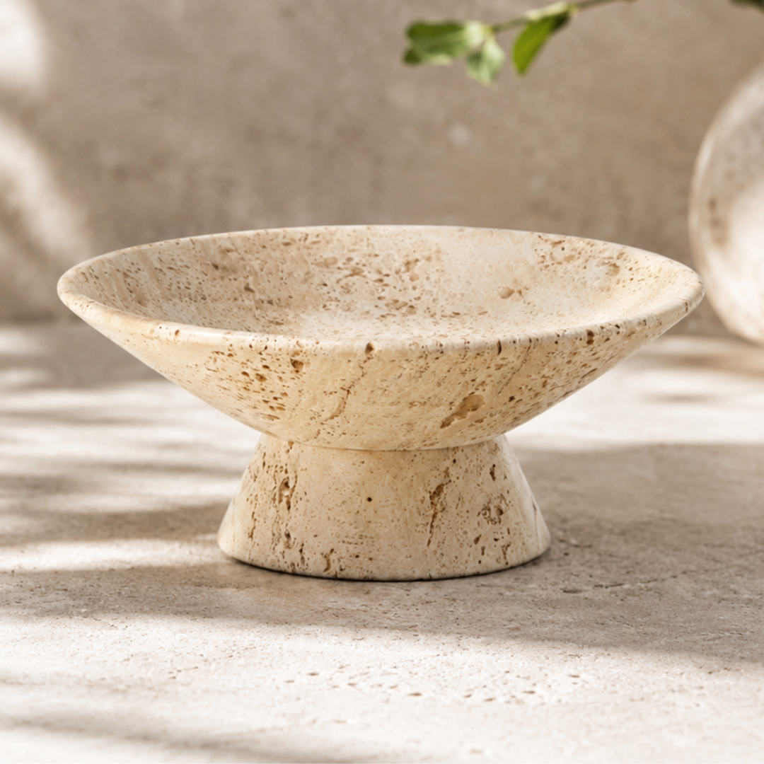 Natural Travertine Stone Pedestal Decorative Bowl