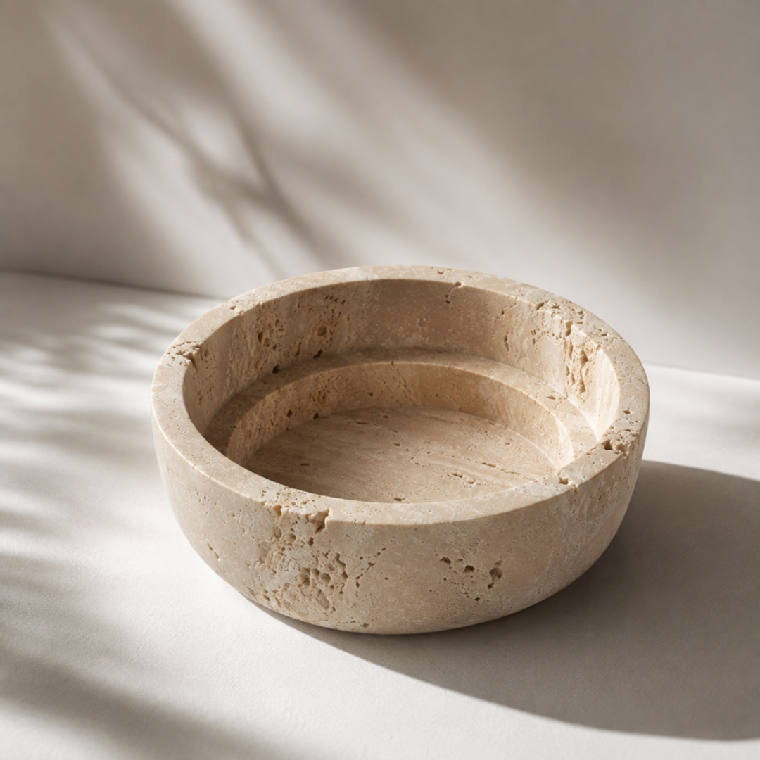 Natural Travertine Stone Round Decorative Bowl
