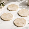 Natural travertine stone round coaster set in beige
