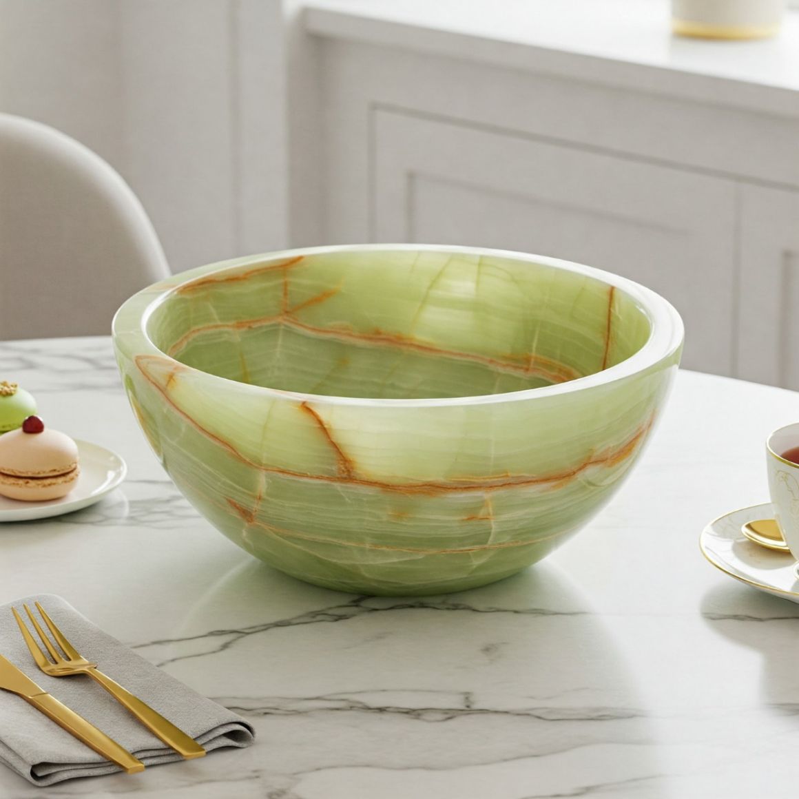 Natural Green Onyx BPA Free Disposable Luxury Handmade Stone Carved Heat Resistant Double Walled Eco-Friendly Decorative Serving