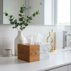 Luxury Handmade Natural Marble Wood Eco-friendly Customized Color Tissue Box Cover Modern Design Home Hotel Restaurant Tissue