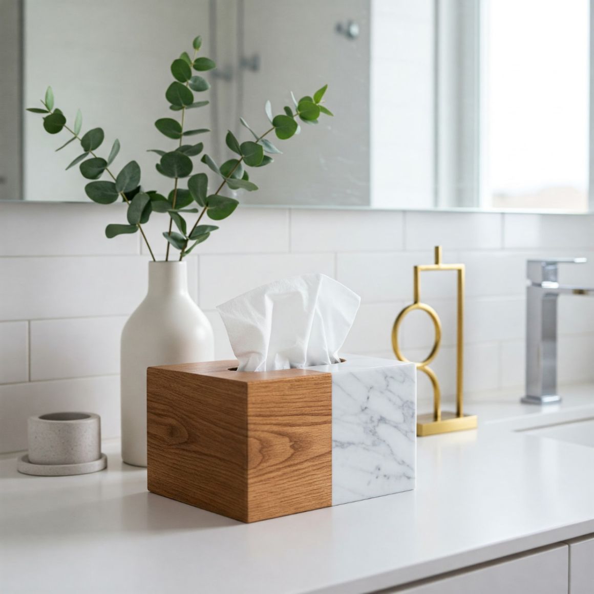 Luxury Handmade Natural Marble Wood Eco-friendly Customized Color Tissue Box Cover Modern Design Home Hotel Restaurant Tissue