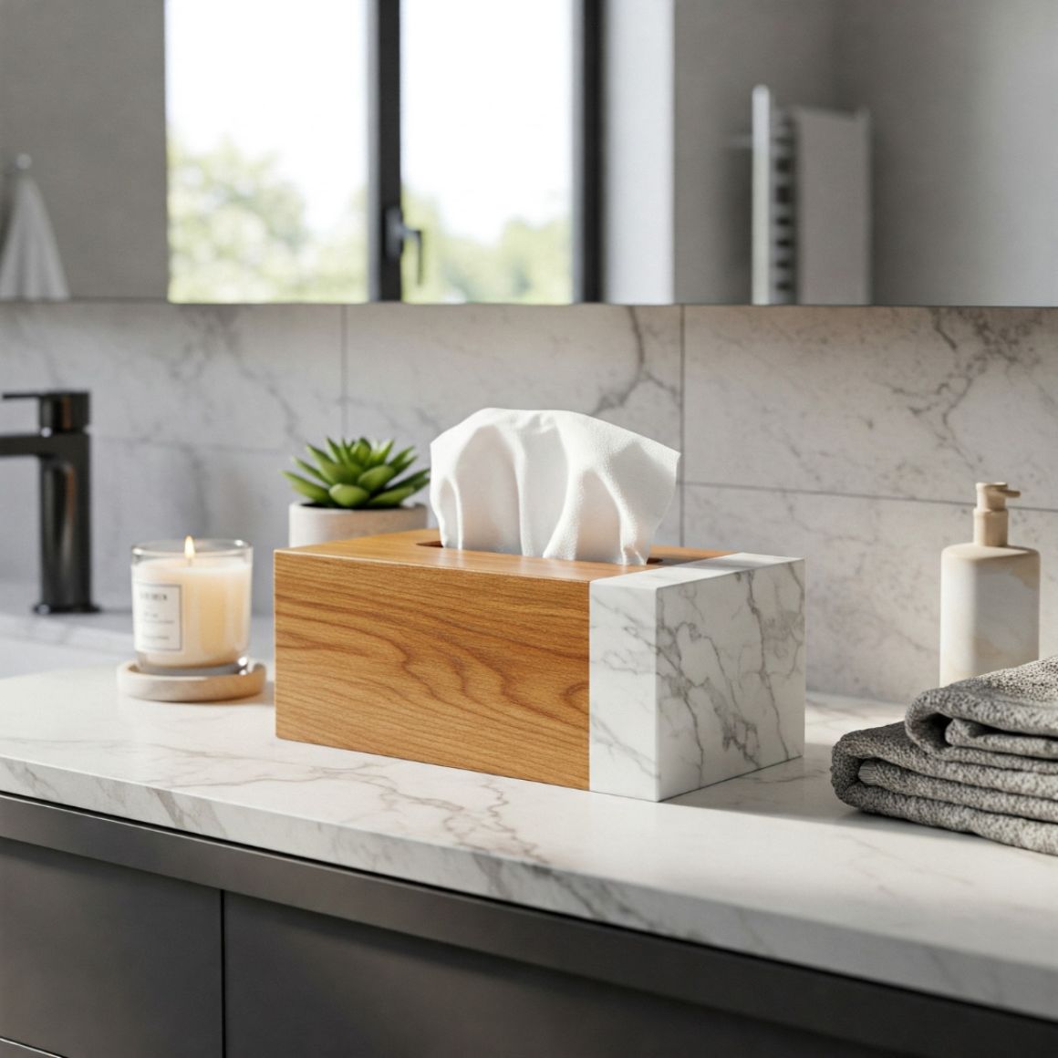 Luxury Handmade Natural Marble Wood Eco-friendly Customized Color Tissue Box Cover Modern Design Home Hotel Restaurant Tissue