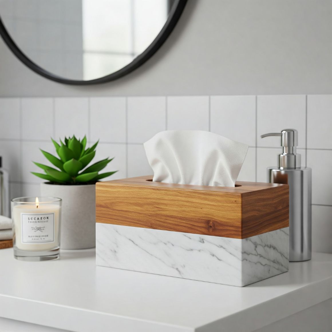 Luxury Handmade Natural Marble Wood Eco-friendly Customized Color Tissue Box Cover Modern Design Home Hotel Restaurant Tissue