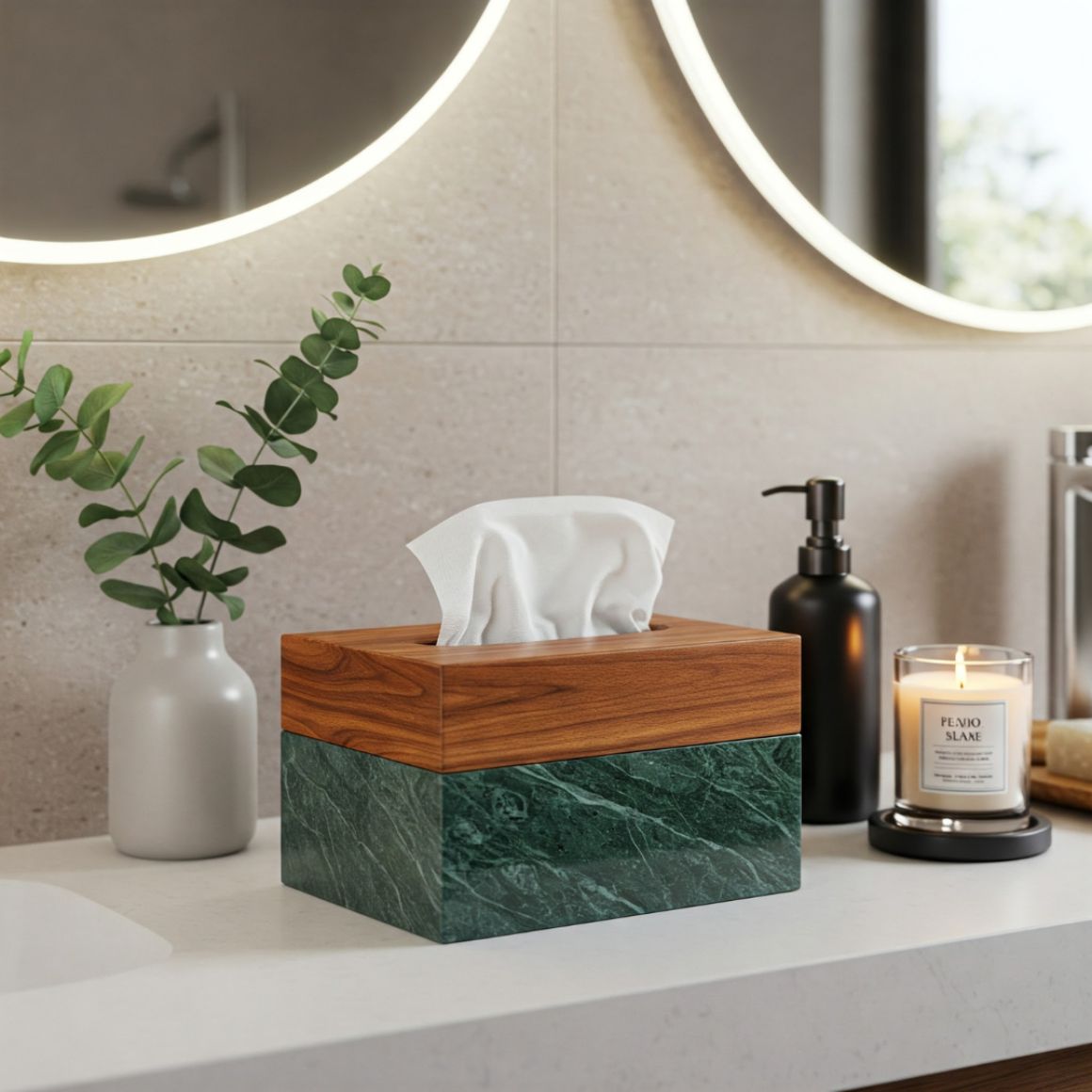 Luxury Handmade Natural Marble Wood Eco-friendly Customized Color Tissue Box Cover Modern Design Home Hotel Restaurant Tissue