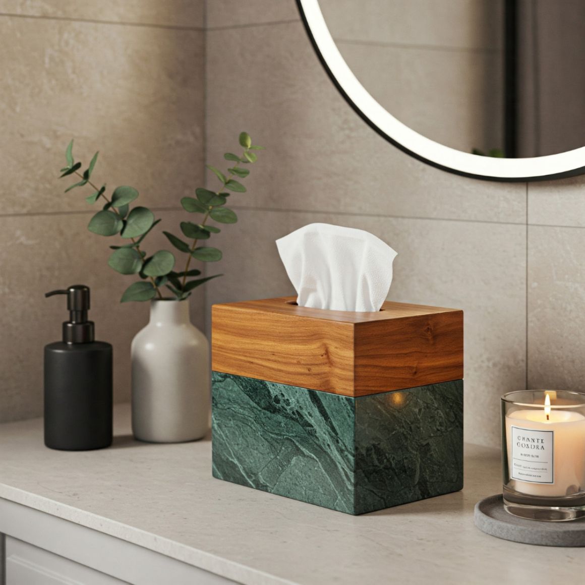 Luxury Handmade Natural Marble Wood Eco-friendly Customized Color Tissue Box Cover Modern Design Home Hotel Restaurant Tissue