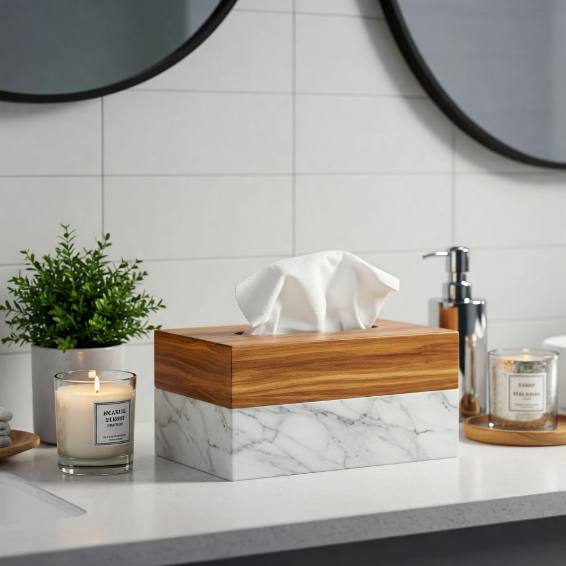 Luxury Handmade Natural Marble Wood Eco-friendly Customized Color Tissue Box Cover Modern Design Home Hotel Restaurant Tissue