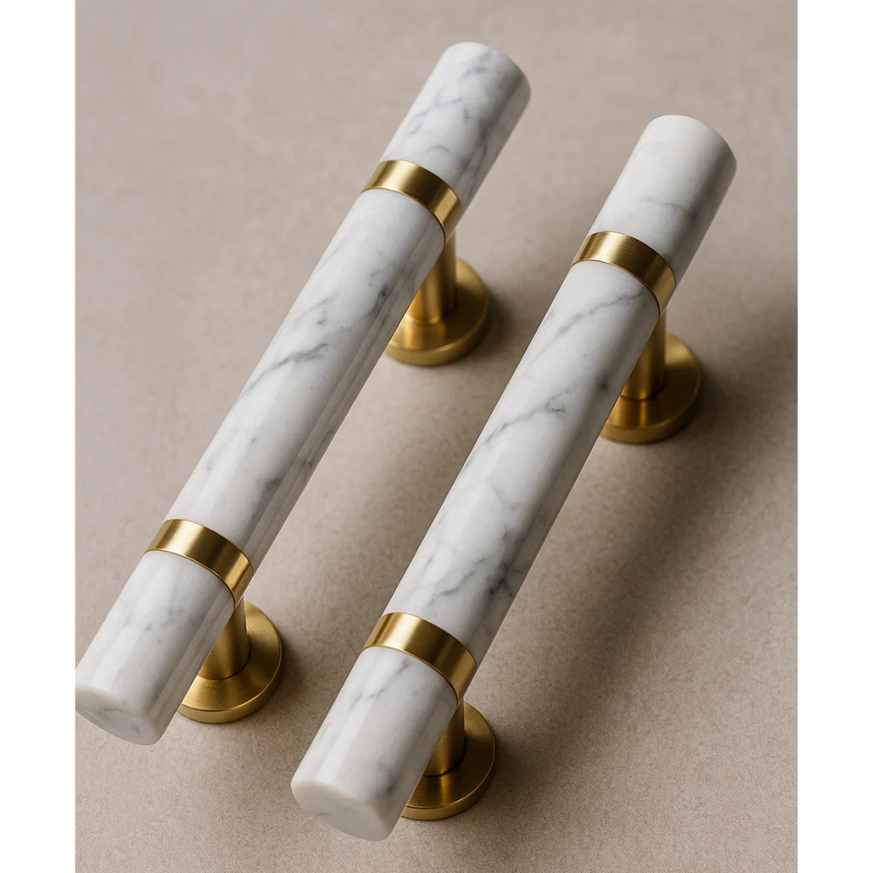 Direct Factory Supply Traditional White Marble Door Handle for Drawer Cabinet Dresser with Durable Push-Pull Function