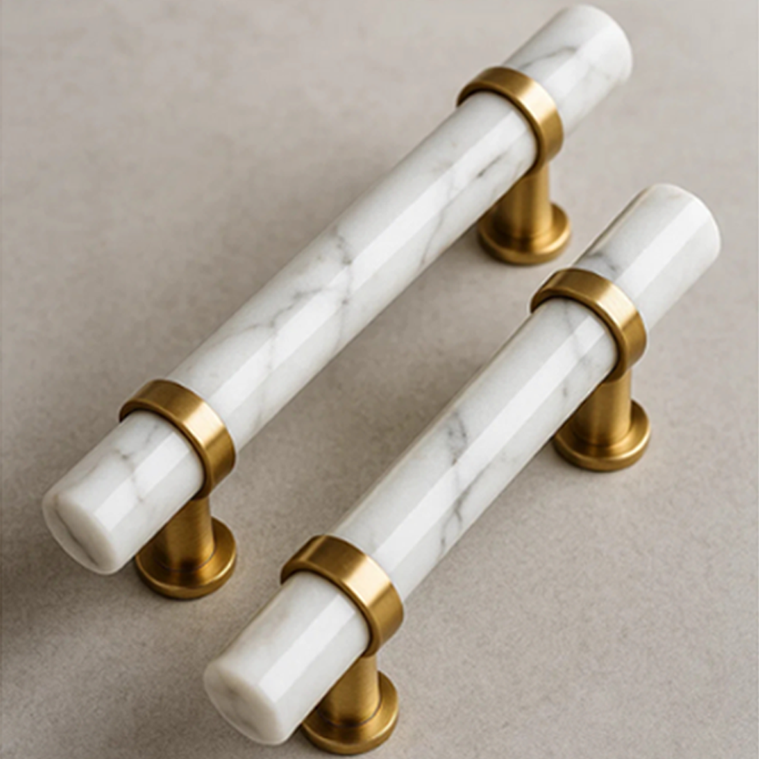 Direct Factory Supply Traditional White Marble Door Handle for Drawer Cabinet Dresser with Durable Push-Pull Function