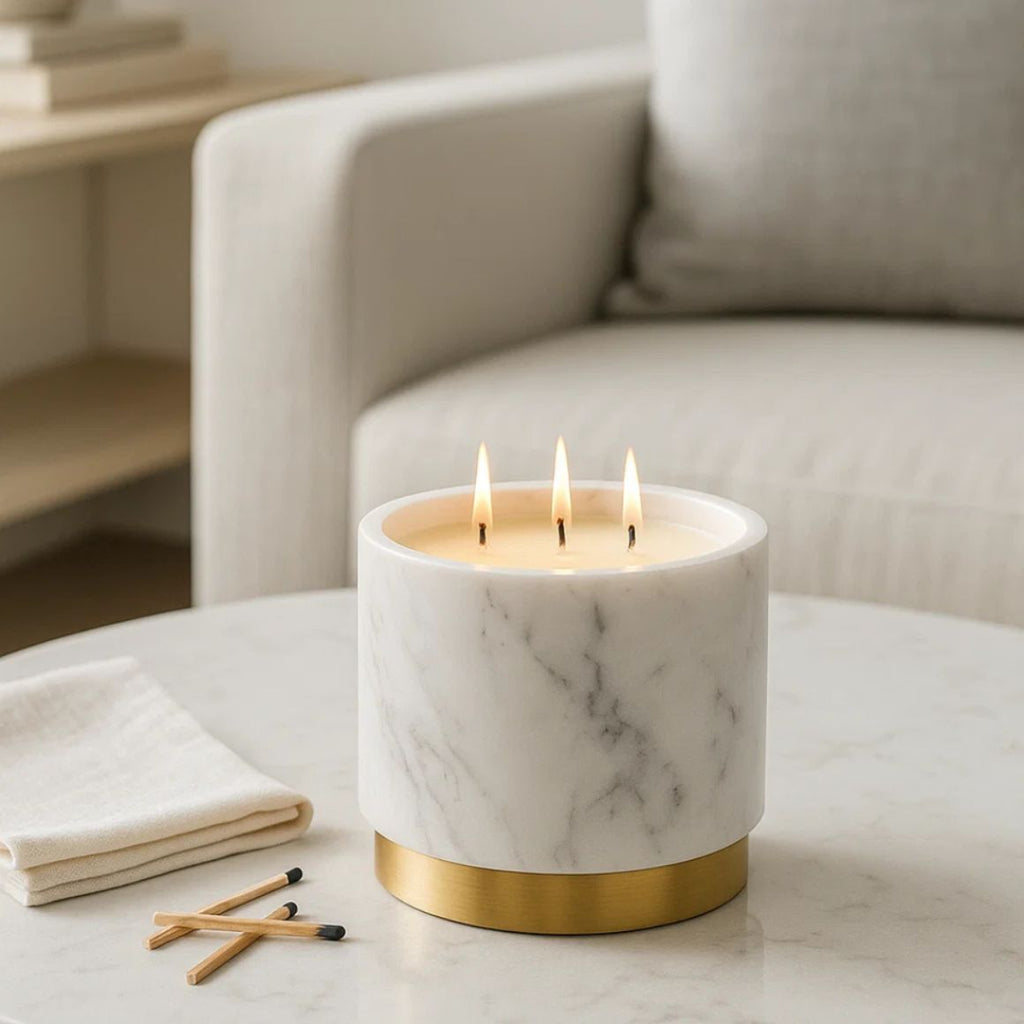New Design Natural Marble Handmade Eco-Friendly Votive Candle Holder Gold Rim Elegant Luxury Home Decor for Easter Christmas
