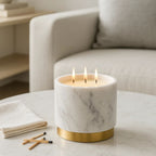 New Design Natural Marble Handmade Eco-Friendly Votive Candle Holder Gold Rim Elegant Luxury Home Decor for Easter Christmas