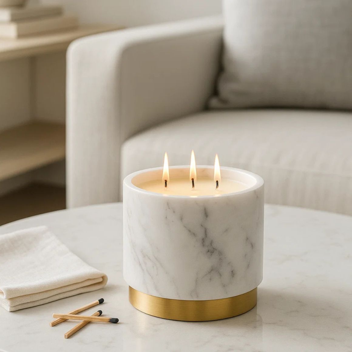 New Design Natural Marble Handmade Eco-Friendly Votive Candle Holder Gold Rim Elegant Luxury Home Decor for Easter Christmas