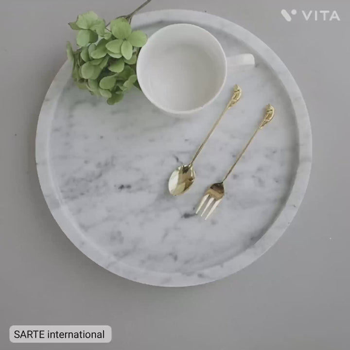 Luxury Pink Marble Serving Tray with Brass Star Inlay